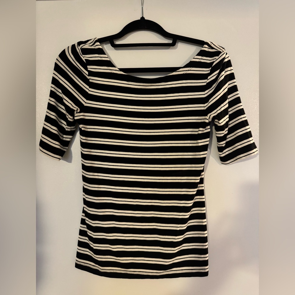 Banana Republic Black and White Striped Short Sleeve Top